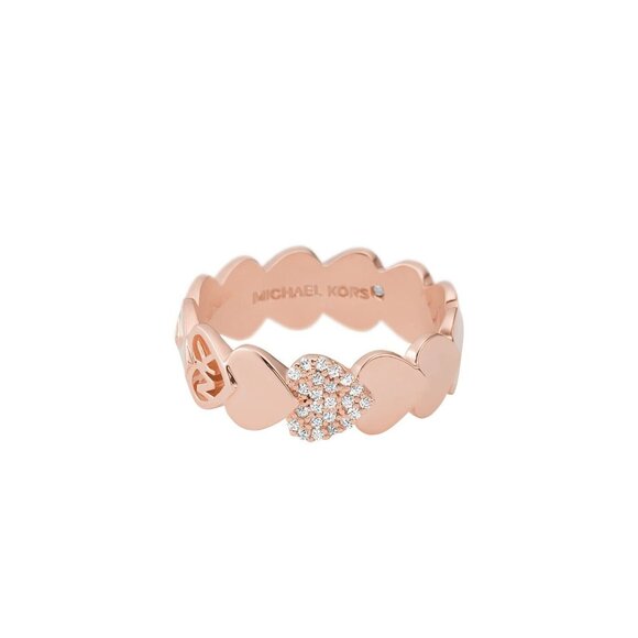 Michael Kors Brass and Pav'e Crystal Heart Band Ring Size: 5 Rose Gold - New - Picture 1 of 5